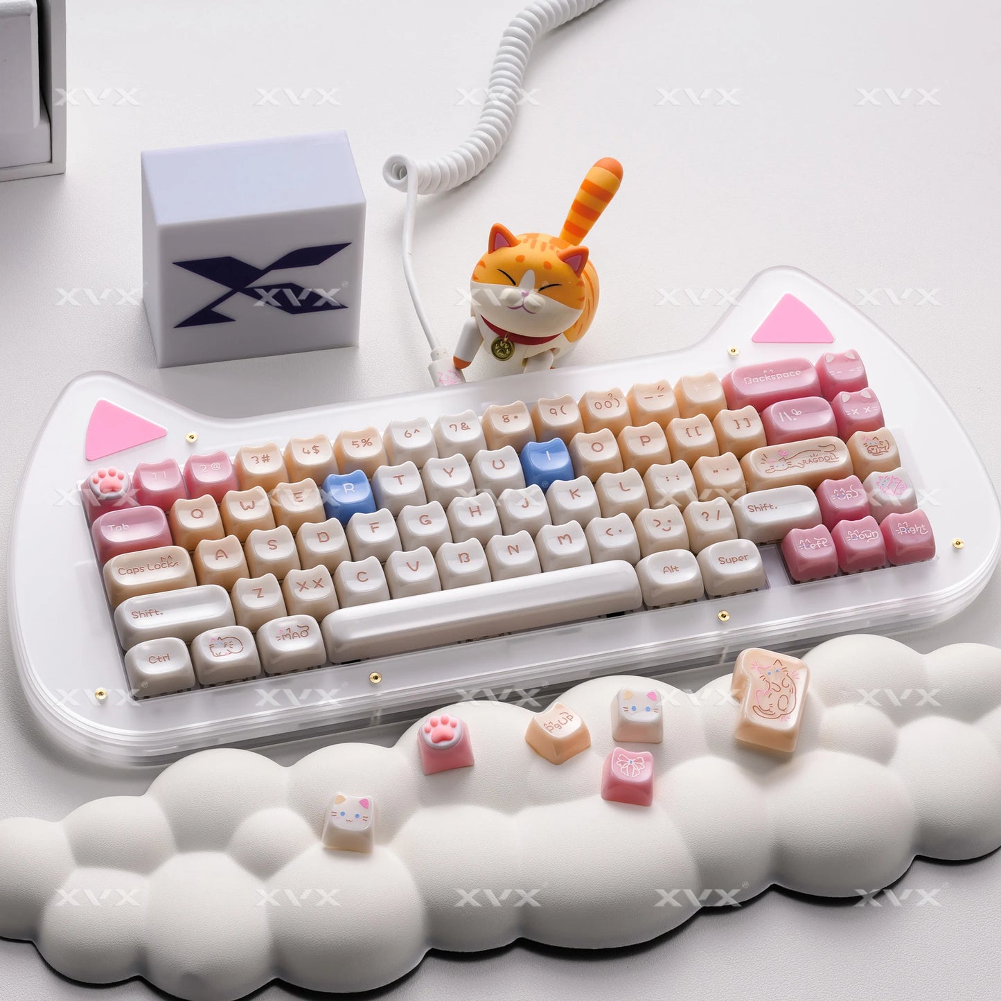 Keycaps XVX 148 Teclas Tema Gato Perfil MAO Keycap Coreana Brilhante e Fofa para Teclado 61 64 68 78 87 96 98 104 108