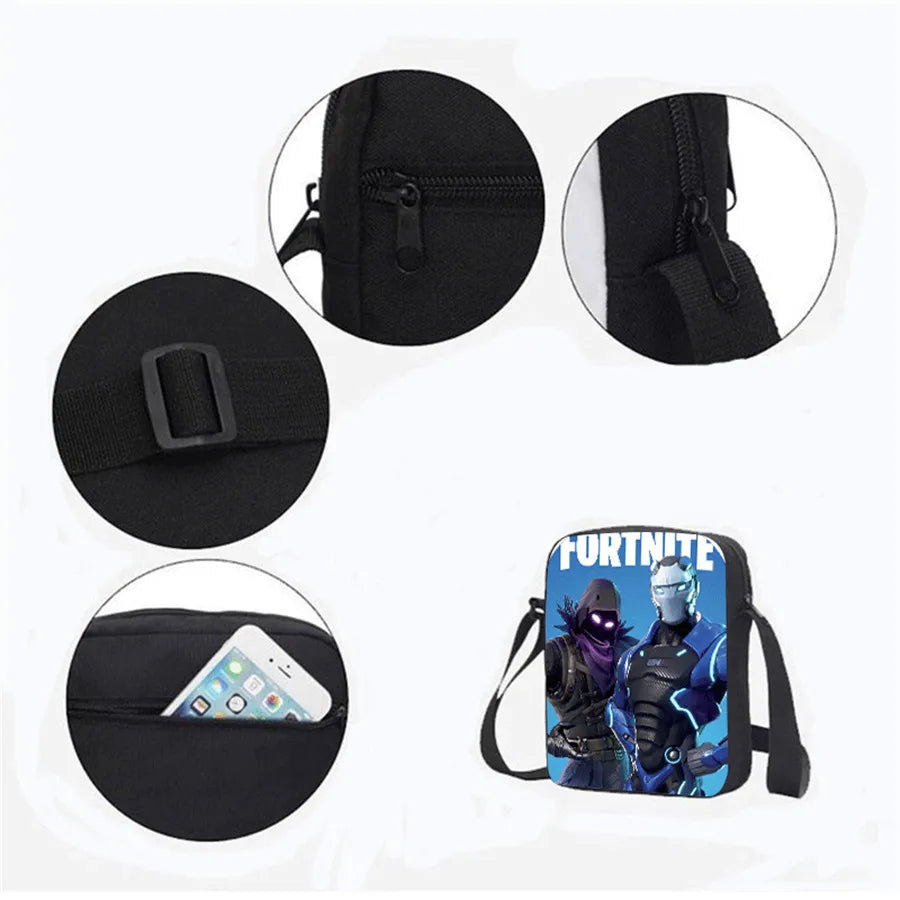 Fortnite 3-piece cartoon set, unisex, includes: Backpack, Crossbody bag, And pencil case Lightweight and large capacity