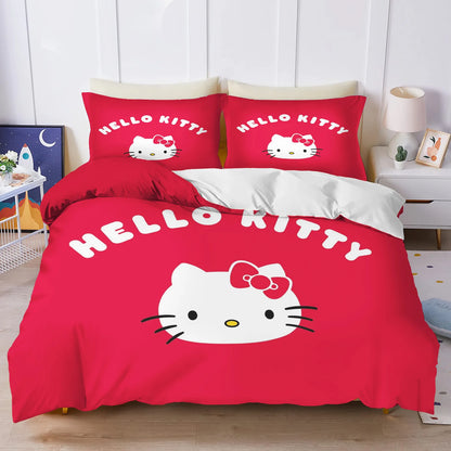 Hello Kitty Bettbezug-Set, 3D-Kinderbettwäsche, 3-teilig, 1 Bettdeckenbezug, King Size