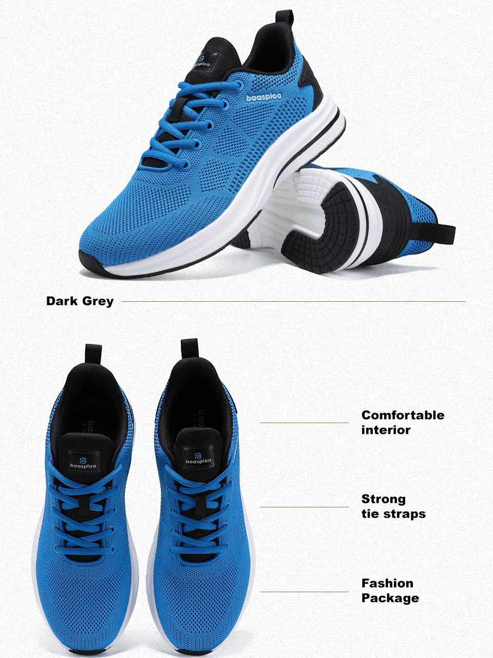 Baasploa Men's Running Shoes Brand, Male Designer Mesh Casual Sneakers, Lightweight Lace-Up New Male Outdoor Sports Tennis Shoes