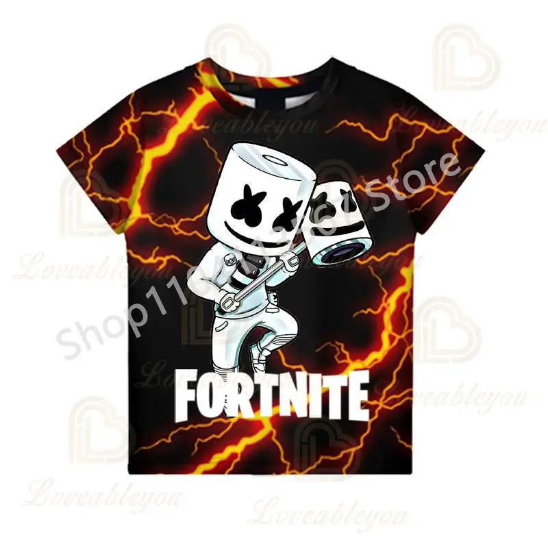 Kinder 100-160cm Hot Sale F-Fortnited Sommer-T-Shirt für Jungen und Kleinkinder, lustige Gaming-T-Shirts, modisches Geburtstagsgeschenk für Mädchen und Jungen