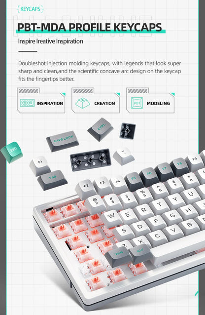 MACHENIKE CK600 Tri-Mode Mechanical Keyboard Full Size Wireless Gaming Keyboard Hot Swappable ANSI Layout For PC Gamer Office