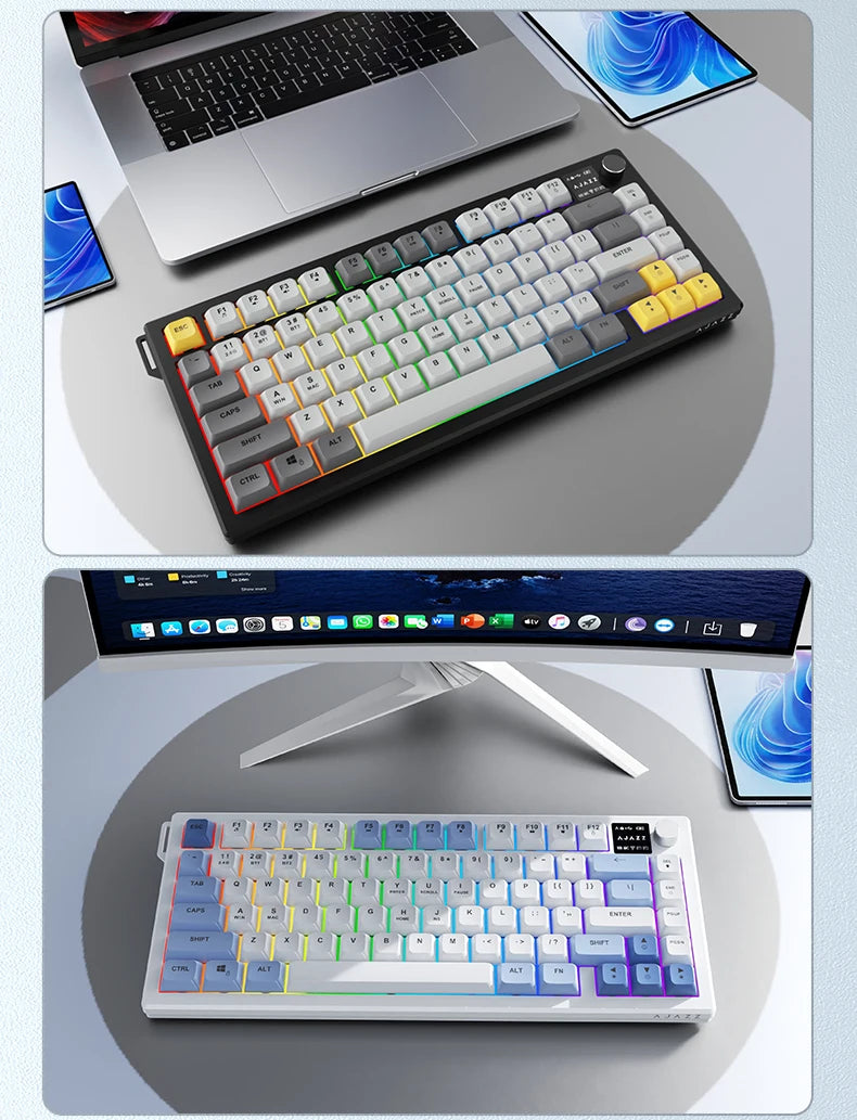 AJAZZ AF82 Low-Profile Electrostatic Keyboard 4000mAh Tri-Mode 75% Type-C Display Screen Keyboard Office Gaming E-sport