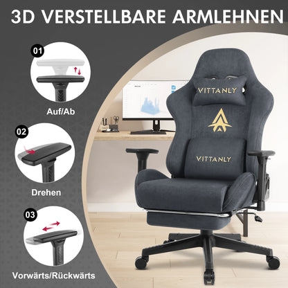 HAPIHAPPY Fashion Gaming Chair Genuine Computer Office Chair with Pocket Spring Cushion Linkage Armrests and Footrest Game Chair