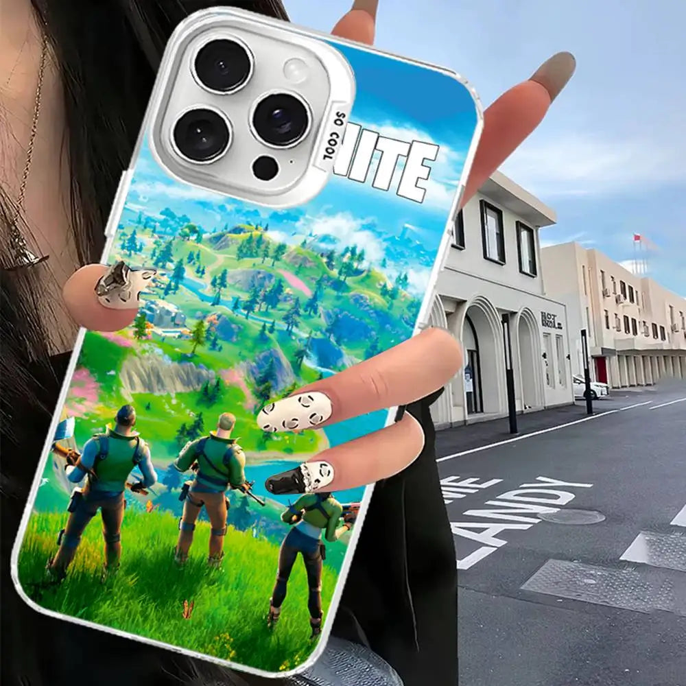Cover F-Fortnites color argento per iPhone 17 16 15 14 13 12 11 Pro Max Plus