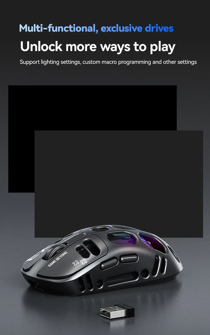 2026 Hollow-out Design Lightweight Computer Game Accessories 3-Mode Bluetooth Wireless Mouse Laptop Rechargeable RGB Backlight