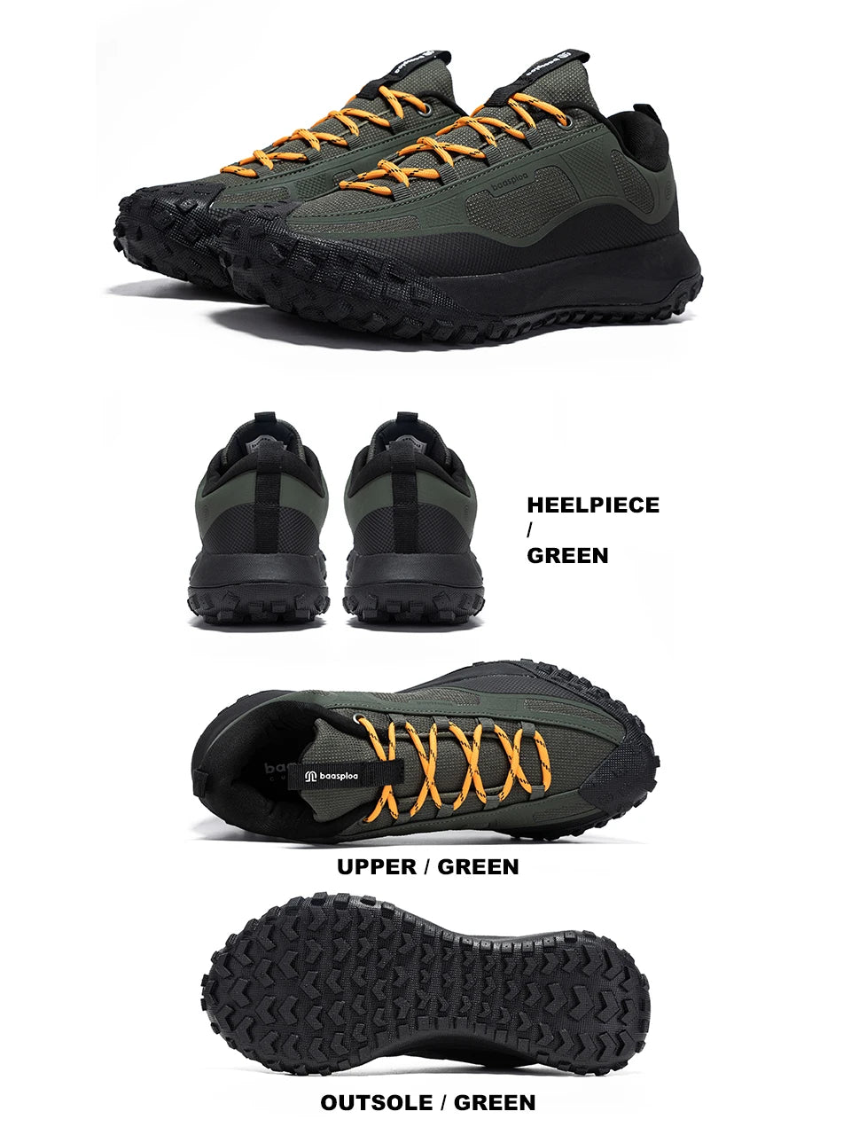 Baasploa Hiking Shoes Men Outdoor Waterproof Camping Resistant Non-Slip Sneakers Casual Lightweight Lace-Up Walking Shoes for Men