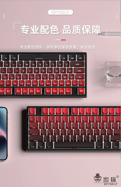 Nuovi keycap per tastiera meccanica da gaming 60/64/84/98/108 con switch MX, 135 tasti, profilo OEM, PBT, incisione laterale, sfumatura rosso e nero