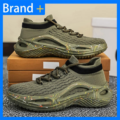Men's Sports Shoes Soft Light Mesh Thick Sole Anti-Slip Tennis Shoes Spring New Fashion Lace-Up Outdoor Fitness Running Shoes