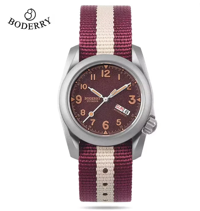 BODERRY Men's Automatic Watch 40MM Titanium Pilot Sport Mechanical Wristwatch 100m Waterproof Sapphire C3 Luminous NH35