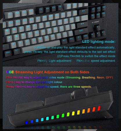 E-YOOSO K620 USB Mechanical Gaming Keyboard Wired Blue Red Switch Monochrome LED Backlit 87 Key for Computer Laptop PC