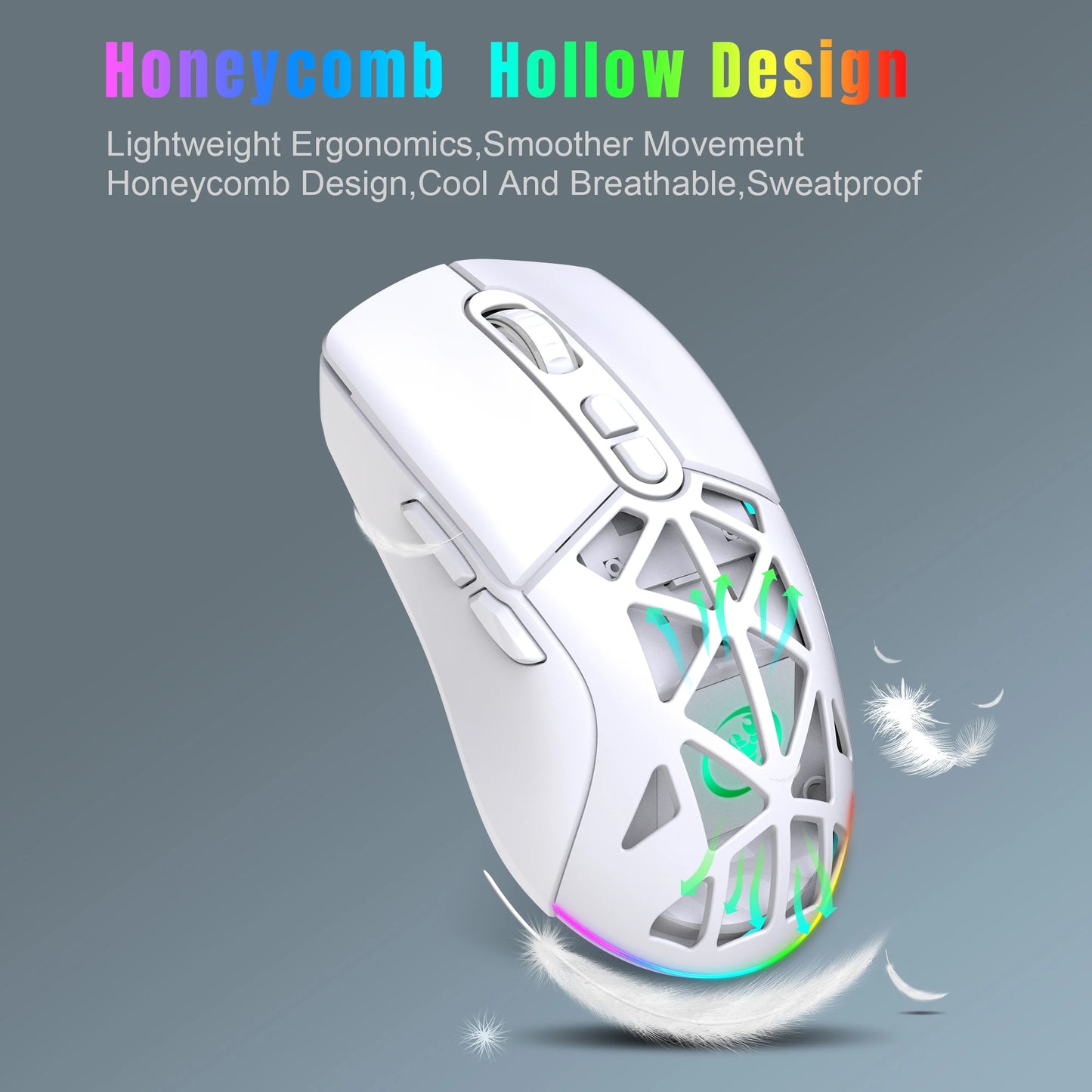 HXSJ T26 Dual Mode Gaming Mouse 2.4G+BT5.1 Wireless Mouse Gaming for Laptop 4800DPI Adjustable Ergonomic Optical Computer Gamer