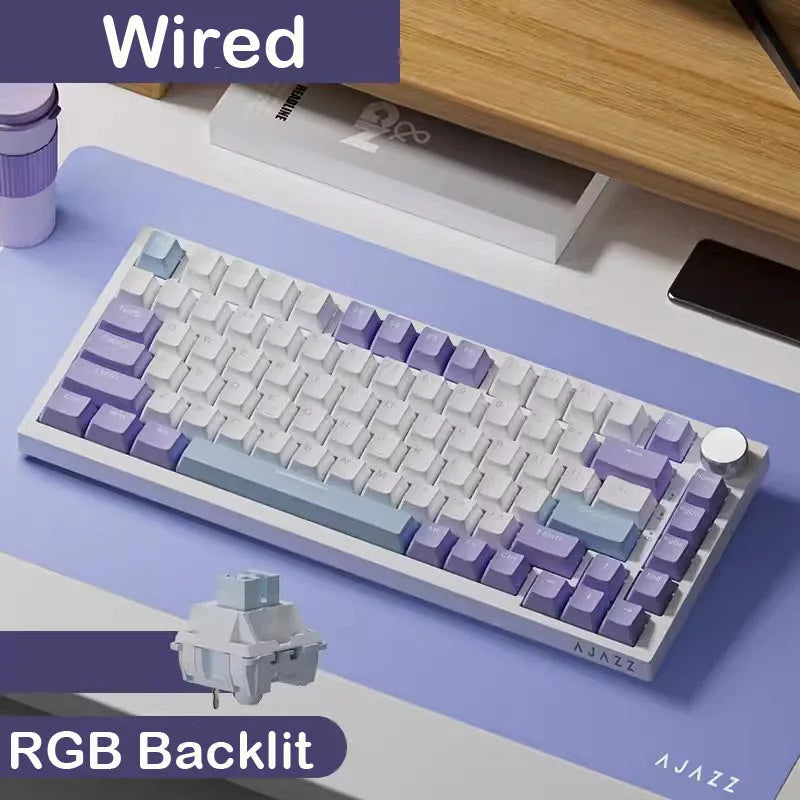 Teclado Gaming Mecânico AJAZZ AK820 Pro com Fio e Sem Fio, Tri-Mode, Retroiluminação RGB, Switches Hot-Swappable, Layout Compacto 70%, PC/Mac