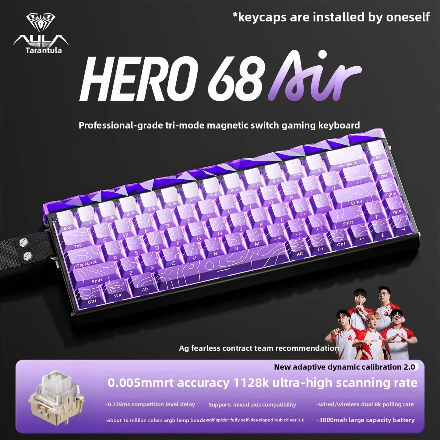 New AULA HERO68 Air 3-mode Magnetic Switch Gaming Mechanical Keyboard E-sport Custom Wired Keyboard Ergonomic Accessories
