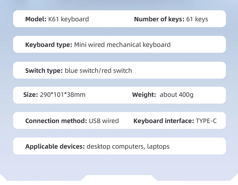 APAYADO K61 60% Mini Wired Gaming Mechanical Keyboard Phantom RGB, 61 Keys, Red/Blue Switch, Ergonomic, Portable for PC/Laptop