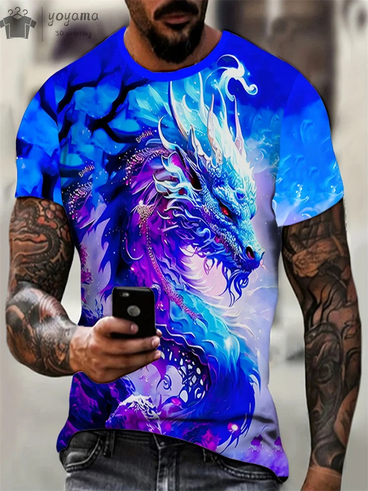 Dragon Print Clothes Men Funny Men's Summer Clothes T-Shirt Men Short Sleeve Tee Dragon Graphic T-Shirts Personalized T-Shirt