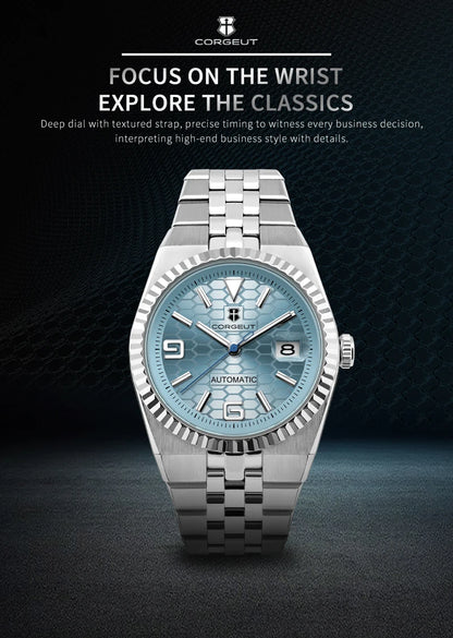 Corgeut 40mm Luxury NH35 Movt Man Sport Clock Automatic Relogio Masculino Mechanical Wristwatch Sapphire Ice Blue Men's Watch