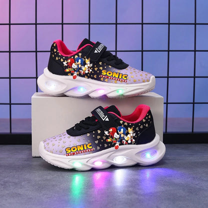 Sonic Sport Shoes Spring Luminous Fashion Breathable Net Shoes LED Sneakers with Light Running Shoes