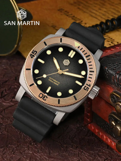 San Martin 42mm Retro Titanium Diver Watch NH35 Automatic Men's Mechanical Watches Bronze Bezel Sapphire Luminous Waterproof 200m