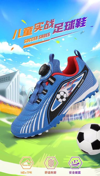 Children's Rotating Buckle Sneakers Students Competition Training Football Shoes Fashionable Lightweight Anti-slip Footwear