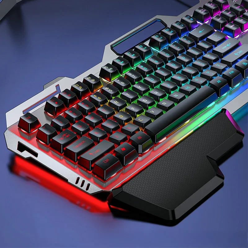 Gaming Keyboard RGB LED Backlight Plug and Play White/Black Keyboard Ergonomic Design Waterproof Keycaps Hand Support