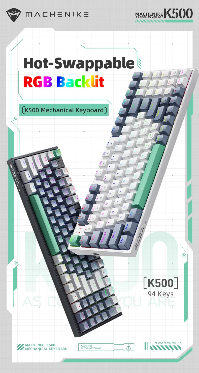 MACHENIKE K500 mechanische Tastatur – kabelgebundene Gaming-Tastatur K500-B94, Hot-Swappable, 94 Tasten, 90%-Layout, RGB-Hintergrundbeleuchtung für PC und Laptop