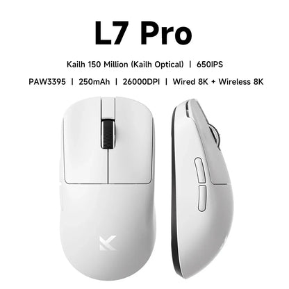 MCHOSE L7 Ultra+ vidutinė–didelė delninė žaidimų pelė, e. sportui, Paw3950, belaidė, trijų režimų, lengva, biuro, dvigubos pavaros kompiuterio pelė