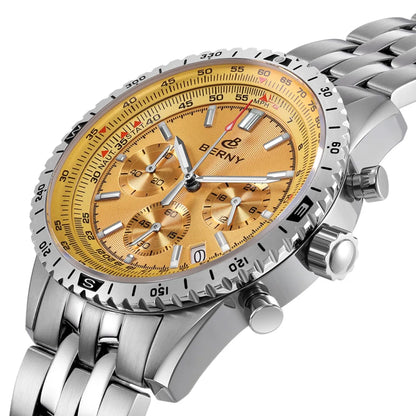 BERNY Aviation Men's Watches Quartz Chronograph Watch Date Sapphire Super Luminous Luxury Brand Dress Man Wristwatch