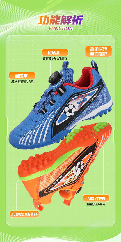 Children's Rotating Buckle Sneakers Students Competition Training Football Shoes Fashionable Lightweight Anti-slip Footwear