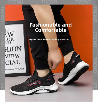 Hot Sale of the Season New Men's Running Shoes Breathable Lightweight Knitted Lace-Up Sports Sneakers Fashionable Korean Style