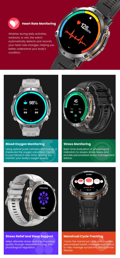 2026 New Military TANK X3 Smartwatch für Herren, 1000mAh Akku, 10ATM wasserdicht zum Schwimmen, GPS-Route, 1.75" AMOLED HD, Anrufe, Sport-Smartwatch