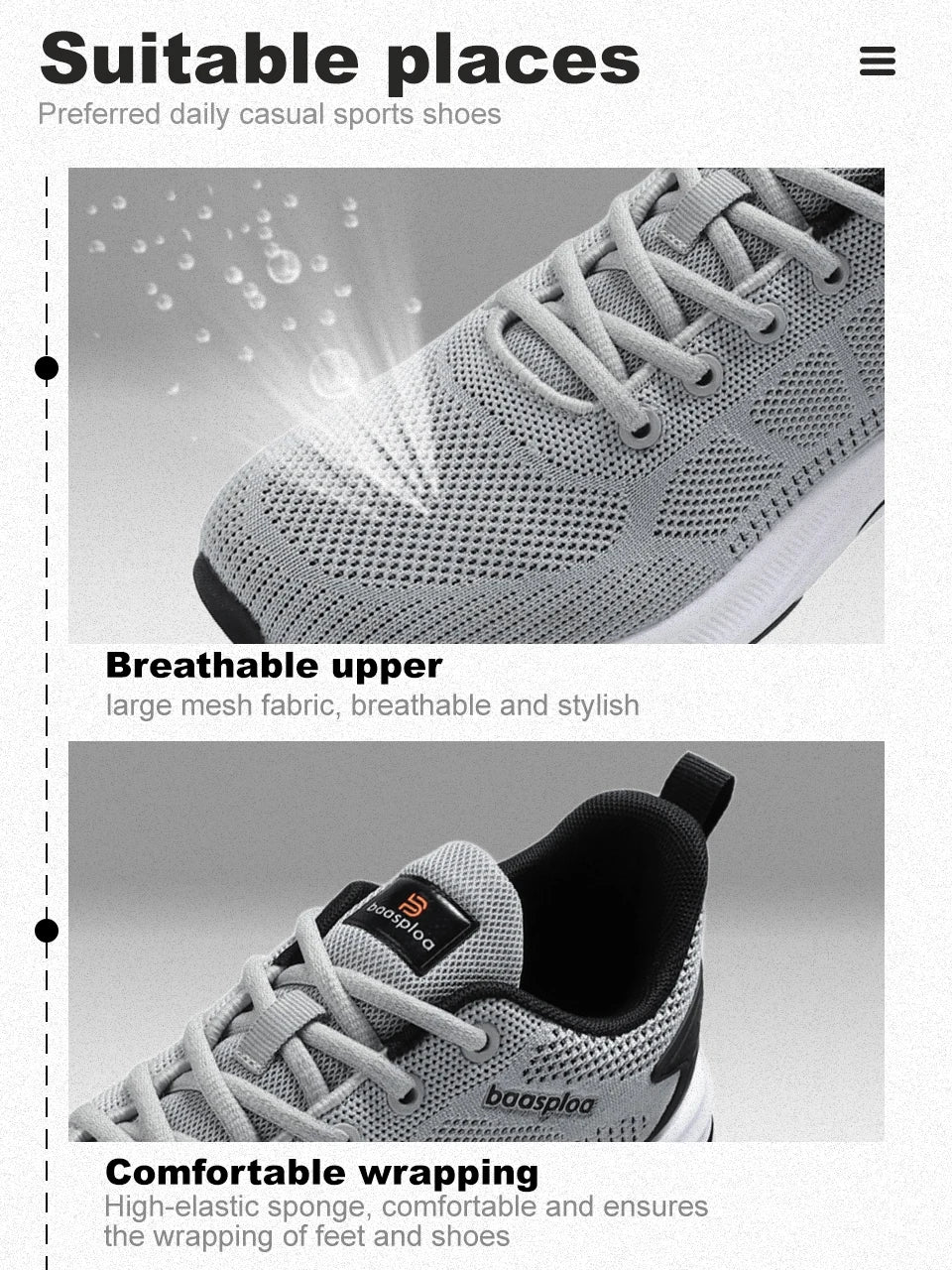 Baasploa Men's Running Shoes Brand, Male Designer Mesh Casual Sneakers, Lightweight Lace-Up New Male Outdoor Sports Tennis Shoes