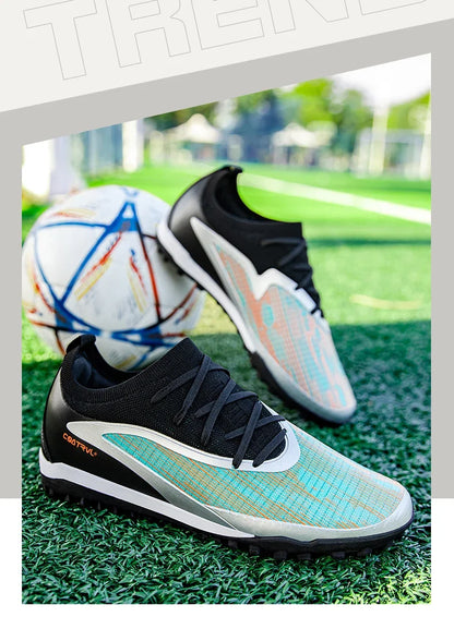 Nuove scarpe da calcio da uomo per esterno, traspiranti, antiscivolo, con tacchetti lunghi, per allenamento e partita, comode anche per ragazzi