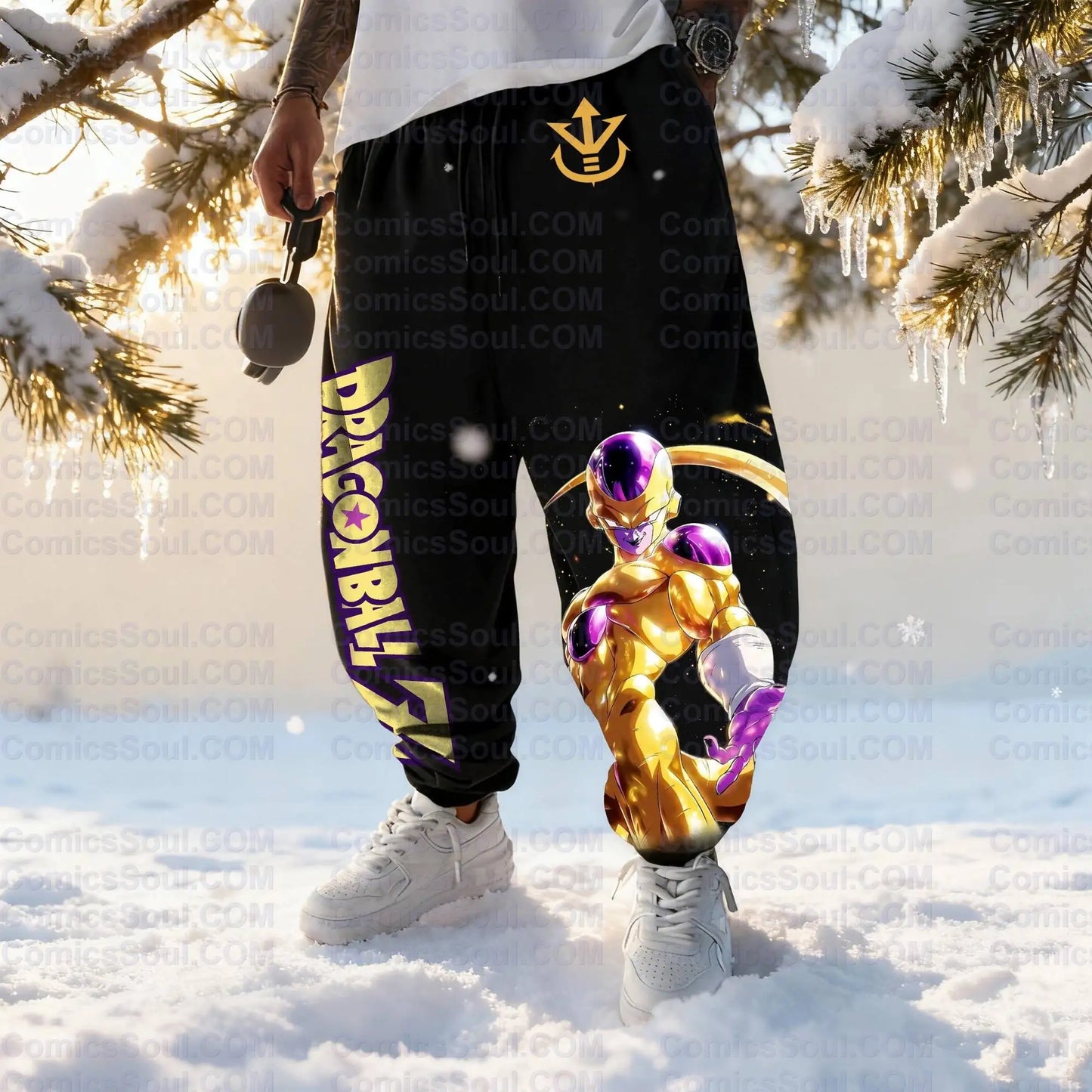 Dragon Ball Z Frieza Black Hoodie-Set Golden Form Rückenprint Purple Energy Effect Baumwoll-Sweatshirt mit M-Logo-Design