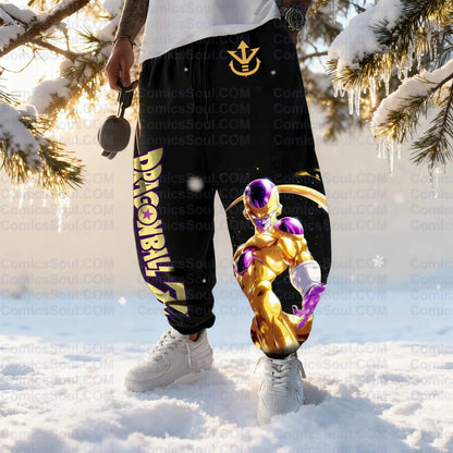 Dragon Ball Z Frieza Black Hoodie-Set Golden Form Rückenprint Purple Energy Effect Baumwoll-Sweatshirt mit M-Logo-Design