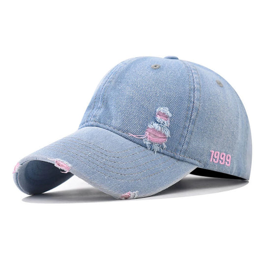 Women's Rainbow Denim Distressed Baseball Cap for Unisex Adjustable Sun Hat Washed Dad Hat Outdoor Visor