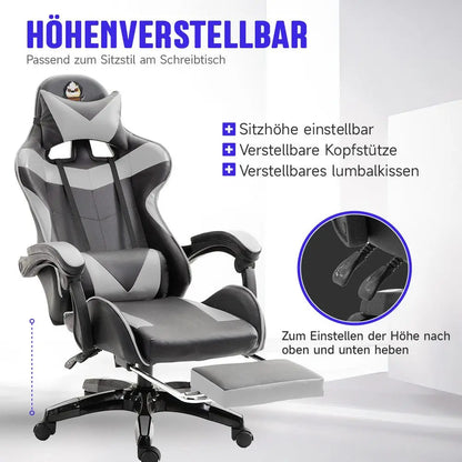 Ergonomic gaming chair, office chair, height adjustable,PU leather computer chair, with headrest and lumbar support, 360° swivel