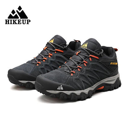 HIKEUP High-Quality Leather Hiking Shoes, Durable Outdoor Sport Men Trekking Leather Shoes, Lace-Up Climbing Hunting Sneakers