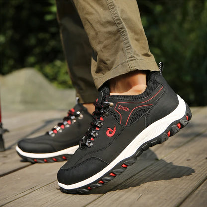 Autumn and Winter Men's Waterproof Hiking Shoes, Outdoor PU Leather Sports Shoes, Wear-Resistant, Walking, Tactical