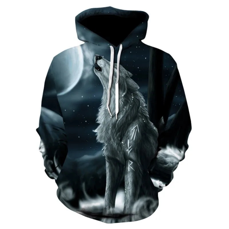 2023 Herren-Oversize-Hoodie mit 3D-Wolf- und Tiermotiv, wilder Krieger, modisches Sweatshirt, locker sitzender Streetwear-Trainingsanzug für Fitness