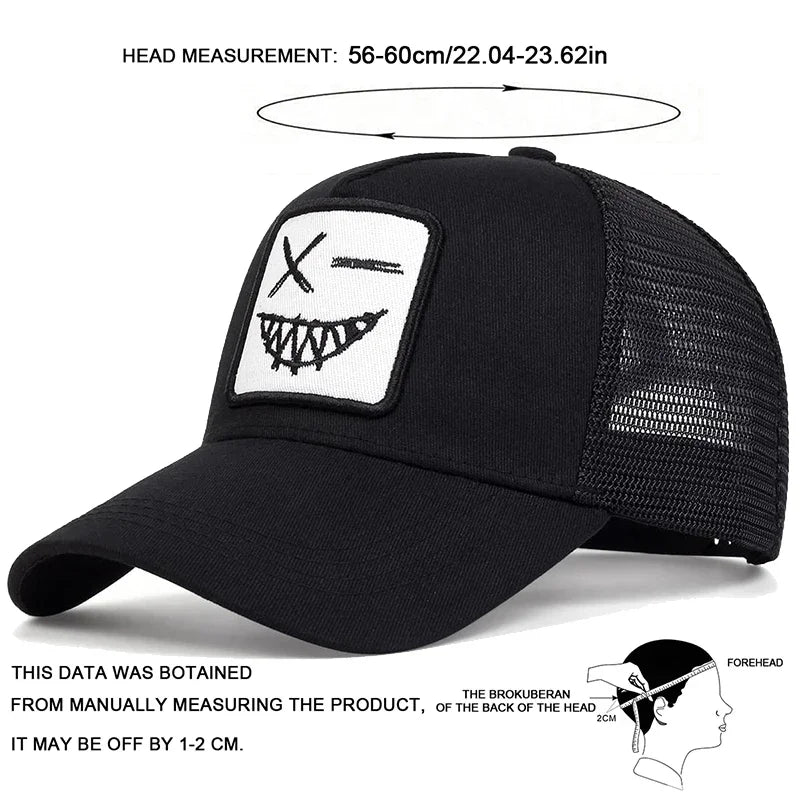 Unisex X Smiling Face Teeth Embroidery Baseball Net Caps Spring Summer Outdoor Sunscreen Hat Adjustable Casual Trucker Hats