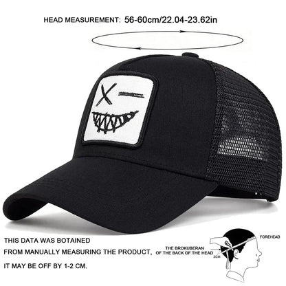 Unisex X Smiling Face Teeth Embroidery Baseball Net Caps Spring Summer Outdoor Sunscreen Hat Adjustable Casual Trucker Hats