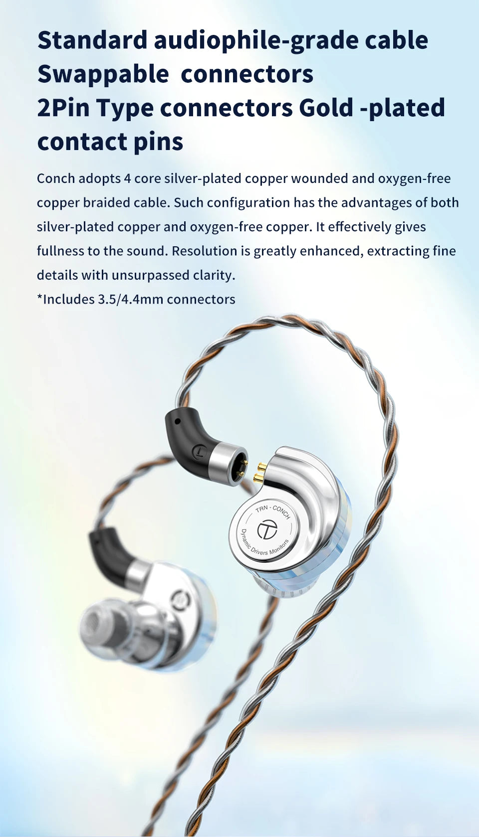 TRN Conch Lucky Bag In-Ear Monitors – DLC Diamond Dynamic HiFi Wired Earphones with Tuning Nozzle Filters for Xiaomi