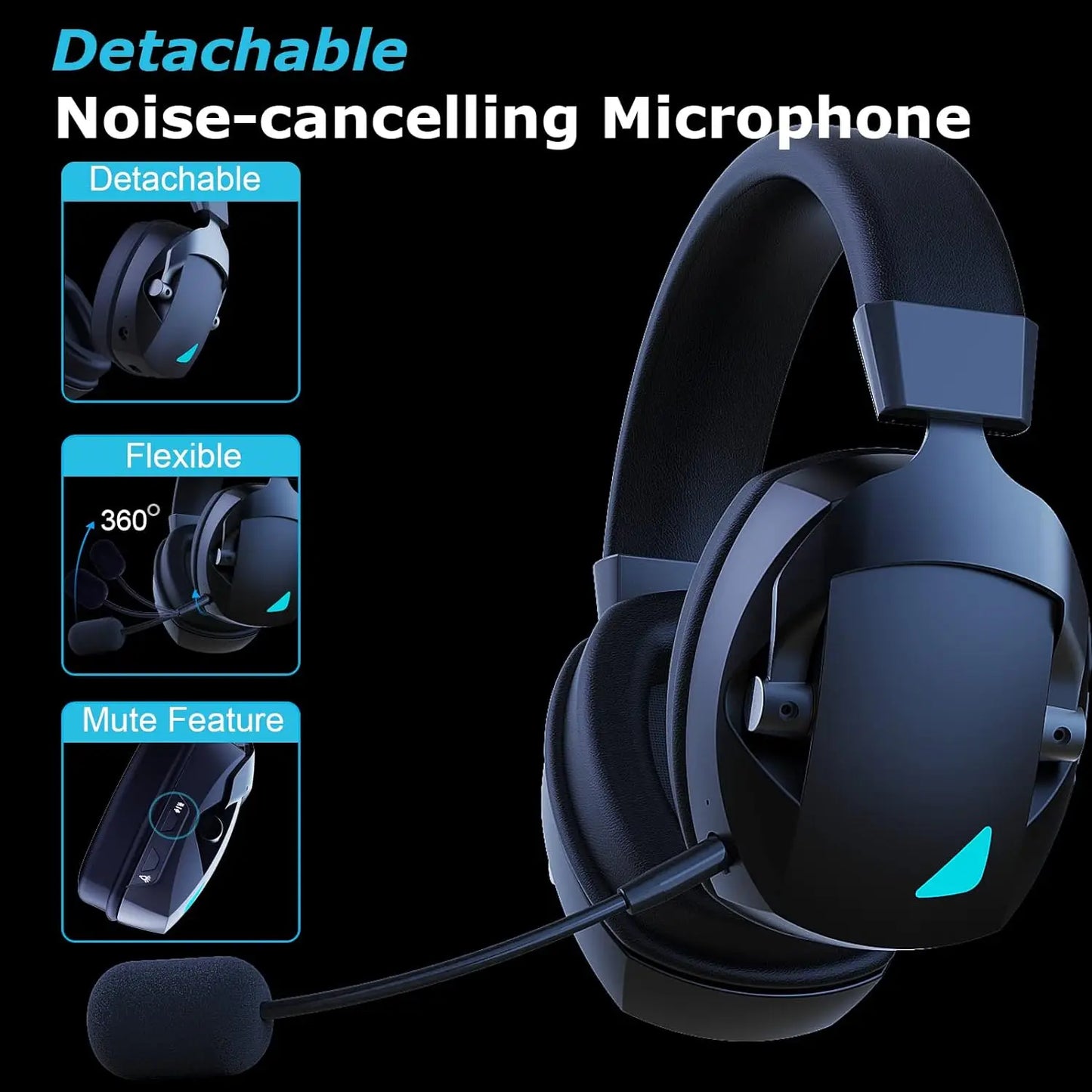 Acinaci 2.4GHz kabelloses Gaming-Headset für PS5 PS4 PC Switch – Bluetooth-Gaming-Kopfhörer mit Mikrofon, tiefem Bass und Ohrpolstern aus Memory-Schaum