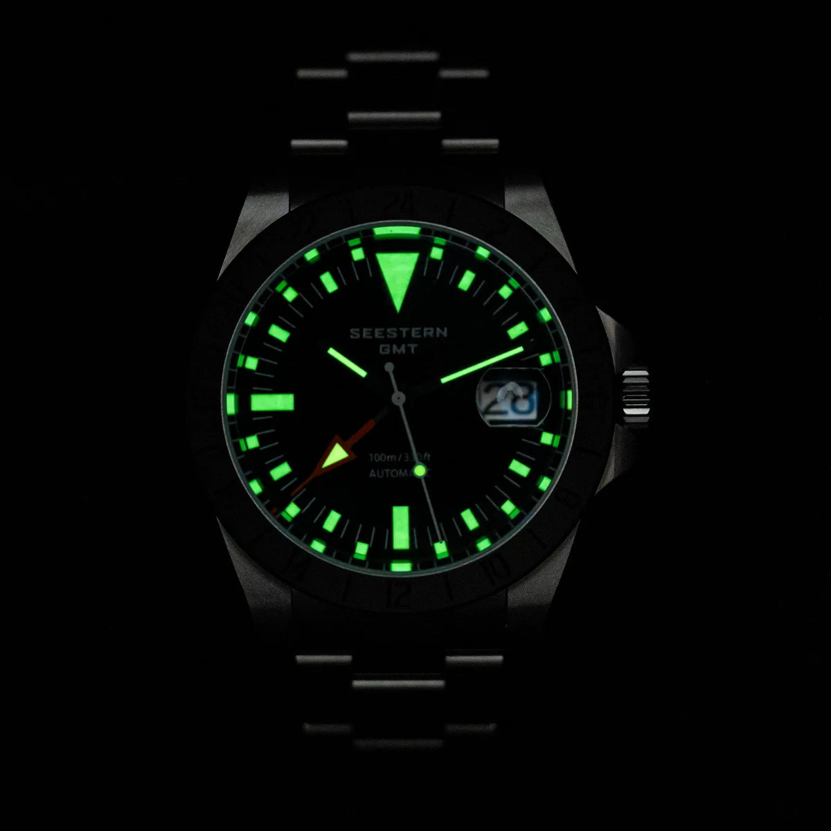 SEESTERN GMT Retro Watch for Men NH34 Automatic Movement Mechanical Wristwatches Sapphire Crystal Fine-tuning Pull Button S436