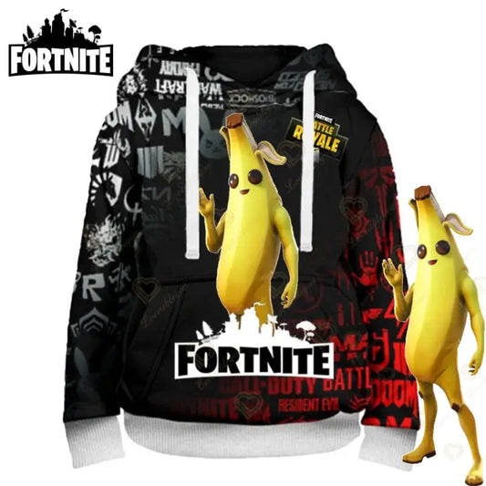 Fortnite Peely Print Sweatshirts und Hoodies mit neuem Design für Herren, Damen und Kinder, langärmelige, modische Casual-Streetwear-Kapuzenpullover