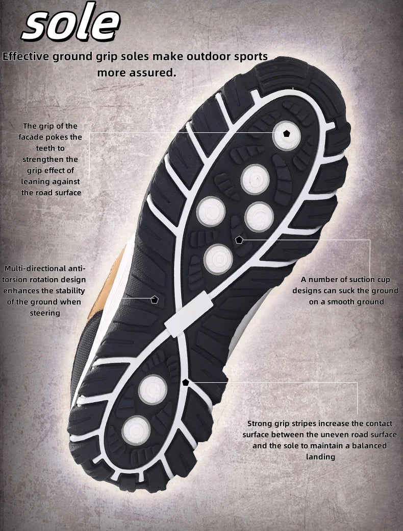 Autumn and Winter Men's Waterproof Hiking Shoes, Outdoor PU Leather Sports Shoes, Wear-Resistant, Walking, Tactical