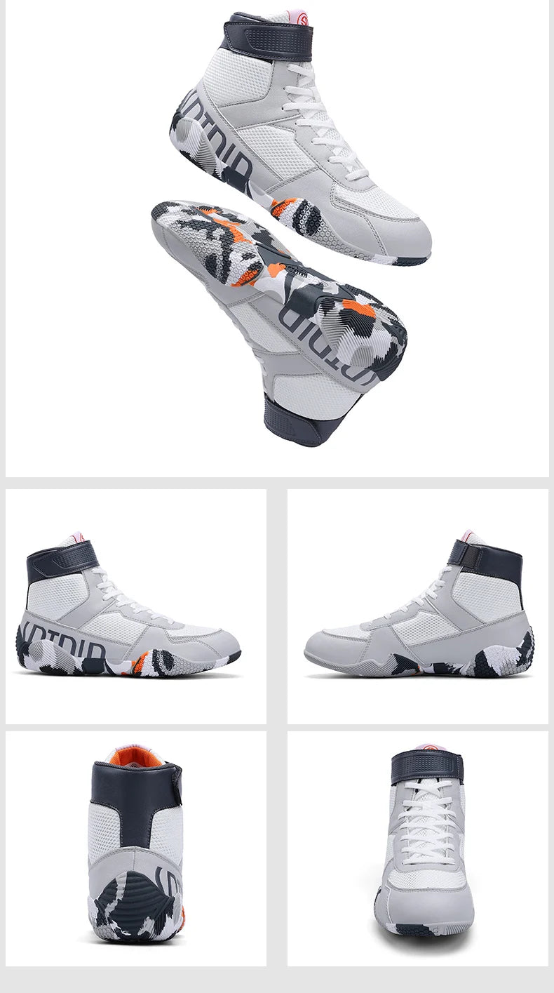 New Men's Large Wrestling Shoes Mesh Breathable Boxing Shoes Anti-Slip Wear-Resistant Sneakers Fashionable Casual High Sport Shoes