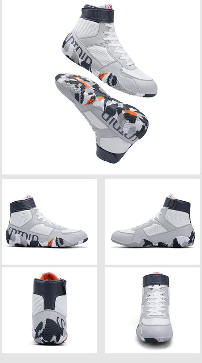New Men's Large Wrestling Shoes Mesh Breathable Boxing Shoes Anti-Slip Wear-Resistant Sneakers Fashionable Casual High Sport Shoes