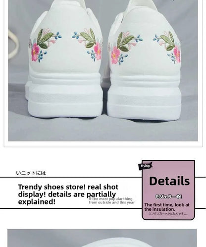 Shoes 2025 Women Running Spring Autumn Fashion White Breathable Embroidered Flower Lace-Up Casual Sneakers Women's Shoes